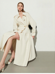 D-PLAY | Áo Khoác Trench Coat Dài Thanh Lịch Có Đai Trắng