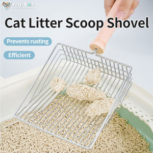 Petsup Cat Litter Shovel Sturdy Heavy Duty Metal Scooper Wooden Handle Built-In Hook Cleaning Tool Dual-Sized Holes Wide Scooper Easy Storage Rust & Uric Acid Resistance