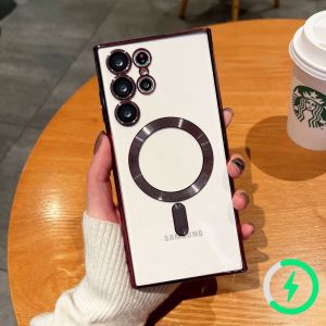 For Samsung Galaxy S22 S23 S24 Ultra Plus Electroplated Transparent with Lens Film Protect The Camera Wireless Charge Phone Case