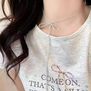 【♡Lovely girls house♡】สร้อยคอแบบผูกเชือกผูกโบว์แบบเรียบสำหรับผู้หญิงสร้อยคล้องคอ MODE Korea