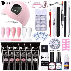 UR SUGAR 15ml Extension Nail Gel Set 6W LED Lamp Full Manicure Set Finger Extend Mold Nail Kit All For Quick Extension Tool Kit