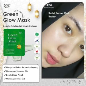 Green Glow Mask | Masker Wajah Herbal Cica Spirulina Dan Collagen 1 box isi 15 sachet