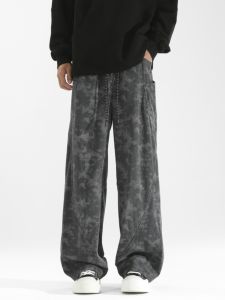 Retro American Dyed Casual Pants Mens Loose Straight Corduroy Drape Wide Leg Pants Autumn New Style Youthful Vitality Style