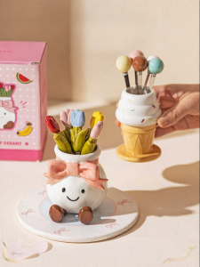 MODERN SWEETHOME | Stainless Steel Hand-painted Underglaze Fruit Fork High-end Design