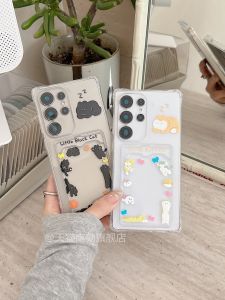 Cute Transparent Samsung S25Ultra Phone Case with Card Holder Shockproof Protective Cover for S25Edge S24Plus S23Fe S22U Note20A55A54 S21A17