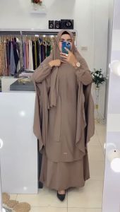AJE ZAS - Gamis Set Hijab Syari Jumbo Polos Ped Soft Antem Kode-RASIMAY Free Cadar Bandana Bahan Crinkle Airflow Muslim Wanita Umroh Haji Jubah