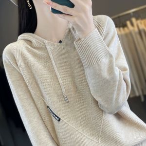 เสื้อเชิ้ตถักคอวีหรูหราสำหรับผู้หญิงฤดูใบไม้ร่วงและฤดูหนาว เสื้อสเวตเตอร์ถักคอวีแขนยาวแบบสวมหัวสไตล์ลำลอง