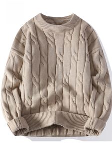 ROMON | เสื้อสเวตเตอร์ถักหนาสำหรับผู้ชาย ทรงหลวม คอกลม สีสันสดใส แฟชั่นฤดูหนาว ผ้าผสมโพลีเอสเตอร์และไนลอน