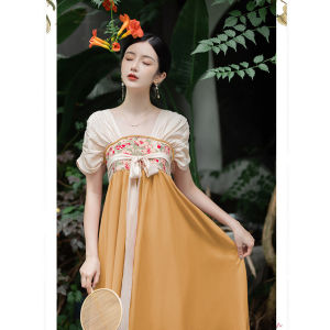 Retro Chinese Style Zippered Short Sleeve Dresses Princess Skirt Square Collar Zipper Clothes Summer Dresses For Women
