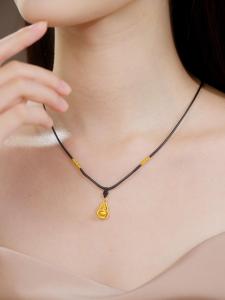 ZHOU LIU FU 周六福 จี้ทอง 99% 24K Gourd Pendant Necklace Feng Shui Lucky Jewelry (65-75cm) A0414363