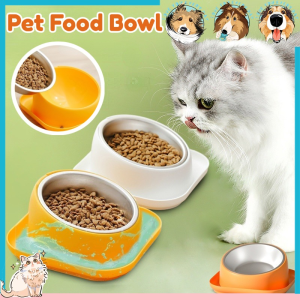 Pet Food Bowl Detachable Cat Water Bowl Stainless Dog Feeder 45° Slanted Neck Protective Anti Spill