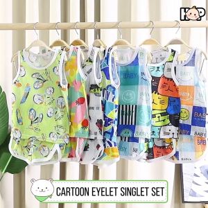 Cartoon Eyelet Singlet Set Sleeveless Kids Singlet Budak Baju Lubang Baby Baju Singlet Baby Boy Vest Suits Set Baby Girl
