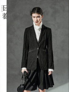 Textured Slim Black Lightweight Blazer Women Fall