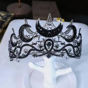 Elegant and Gorgeous Gothic Moon Tiara Celestial Queen Ladies Crown Baroque Headpiece Retro Wedding Party Exquisite Party Crown