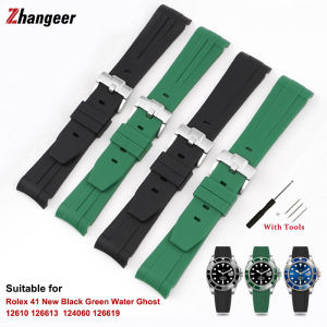 Zhangeer สูงสมาธิ สายนาฬิกาข้อมือซิลิโคนสำหรับ Rolex ใหม่ สีดำสีเขียววอเตอร์ผี 12610 126613 124060 126619 พิเศษ สายสายนาฬิกาข้อมือสำรองพร้อมหัวเข็มขัดสแตนเลสคุณภาพสูงกันน้ำ Tali Jam Tangan Karet 21มม