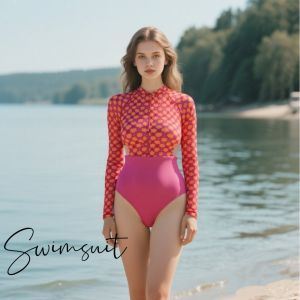 Amber Outdoor Swimsuit Womens Triangle One-Piece Long Sleeves Sun Protection with Zipper Surfing Wetsuit Quick-Drying with Chest Pad