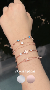 MILLENNE Multifaceted Blue Topaz ZigZag Rose Gold Bracelet with 925 Sterling Silver (MLP-01)