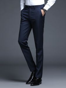 ROMON | Lormen Mens Business Casual Straight Leg Workwear Pants Iron Free Spring Autumn Style Long Trousers Polyester Viscose Spandex