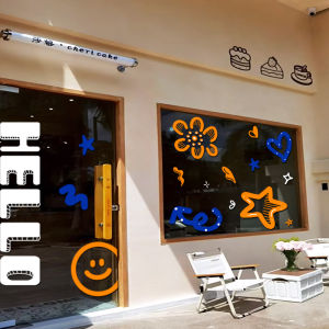 Modern Minimalist PVC Wall Stickers Popular Illustration Static Cling Window Decals Korean Artistic Geometric Patterns for Shop Display