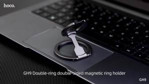 HOCO GH9 Double Ring Double Sided Magnetic Mobile Phone Holder 360°Rotation Strong Magnetic Ring Holder Portable Double Finger Ring Alloy Holder For iPhone 12 13 14 15 Samsung Huawei Universal Holder