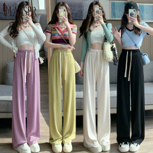 (3 Days Delivery)Masser Ice Silk Slim Looking Loose Womens Sweatpants Sports Pants Leg Leisure Tappered Trendy Fabric Wide Leg Pants High Waist Drape Loose Straight Women Casual Pants
