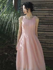 Summer French Romantic Waist-Cinching Slimming Knee-Length Dress Womens Pink Sweet Temperament Sleeveless Vest Strapless Dress