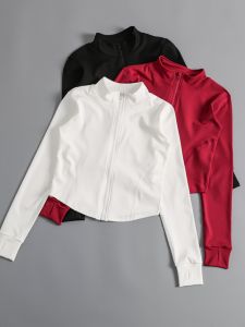 เสื้อแจ็คเก็ตออกกำลังกายสำหรับผู้หญิง ทรงสลิมฟิต แห้งเร็ว ระบายอากาศได้ดี ชุดโยคะ วิ่ง ฟิตเนส แขนยาว ซิป ชุดโยคะ