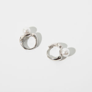 ANENJERY Imitation Pearl Hoop Earrings for Women Round Wedding Party Ear Jewelry Wholesale