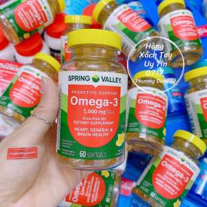 (1 Hũ 60 viên) Dầu cá siêu cô đặc vị chanh Omega3 1000mg Fish oil Spring Valley hàng chuẩn Mỹ