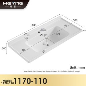 Integrated Ceramic Sink Middle Rim Basin Cuttable