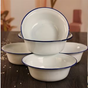 Retro Thick White Enamel Bowl 18.20cm
