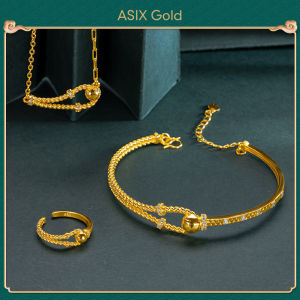 ASIX GOLD 916 gold horseshoe clasp ring necklace bracelet three-piece set of jewelry 18K Gold Niche Design Premium Design Versatile Womens Jewelry Set Lucky necklace Wont blacken Wont peel Wonderful wedding holiday gifts