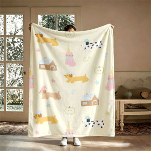 BILIBILI | Cute Dogs Party Hats Cream Flannel Blanket Perfect for Sofa Office Bed Travel Sleep Read Relax Camping Four Season Use