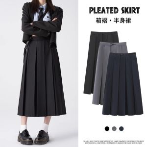 Box Pleated JK Dress Pleated Skirt High Waist Slim Looking Small A- line Skirt Skirt Female Summer Preppy Style Long Skirt