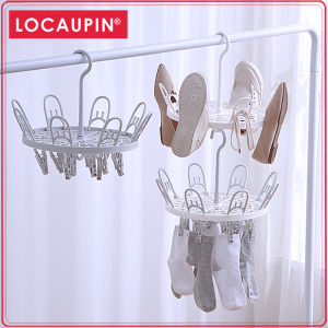 Locaupin Laundry Hanger Drying Rack Foldable Clip and Drip Hanger Wind-Proof Hook for Drying Towels
