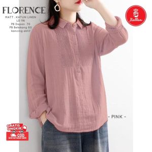 Blouse Wanita Kerah Kemeja Atasan Korean Style Jumbo Linen Florence Blouse Fashion Terbaru - XELLEA