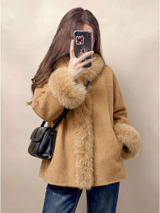 PAIBOLI | Elegant French Style Fox Fur Collar Wool Coat