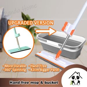 Mop Lantai Viral 360° XL – Mop & Baldi Perah Automatik | Saiz Besar 45cm |  BEST QUALITY Hands Free Mop and bucket Microfiber Cleaning Floor Mop (free 2 mop pad) Mop Lantai Wash Self Wring 360 Spin Rotate Mop Lazy Push Squeeze Flat Mop Viral Mop 拖把