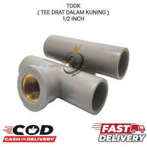 TEE DRAT DALAM KUNINGAN 1/2INCH PVC KUALITAS TERBAIK/SAMBUNGAN PIPA PVC CABANG 3 DRAT DALAM KUNINGAN