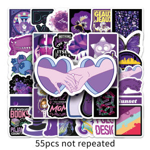 Purple Ins Style Luggage Notebook Computer Mobile Battery Car Helmet Water Cup Skateboard Sticker 55 Pcs Cartoon Series