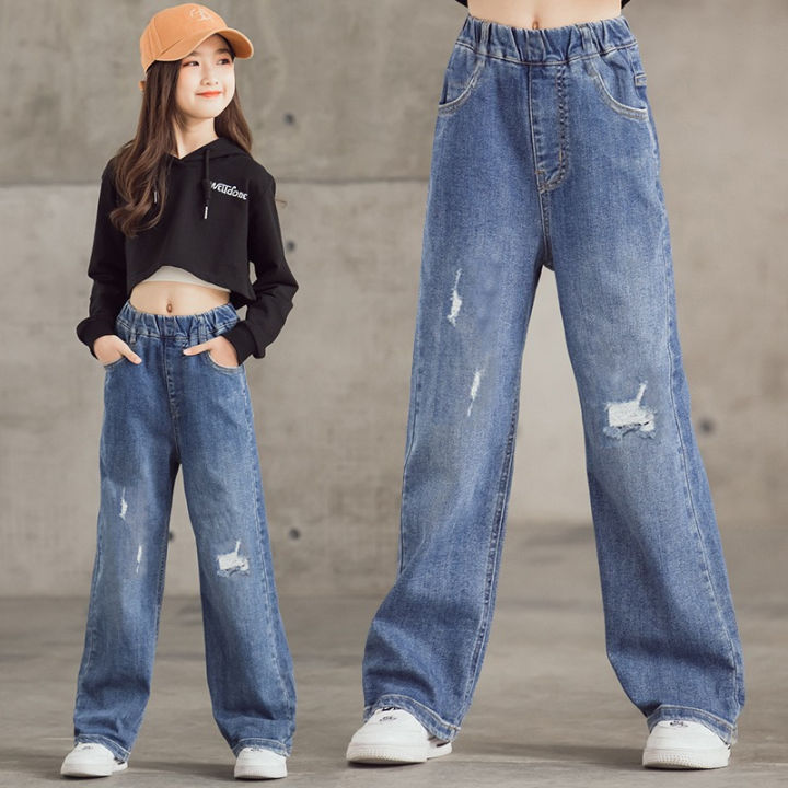 7-13years old Girls Jeans for Kids Korean New Jeans Girls Fashion