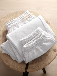 Heavyweight Pure Cotton American Style Mens Casual Sports Pants Loose Fit Straight Leg Elastic Waist Cuffed Long Trousers