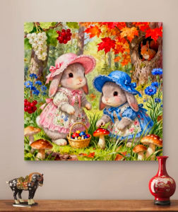 Kayou | 5D DIY Diamond Painting Kit Mushroom Forest Rabbits Artwork Full Drill Rhinestone Wall Decor Craft Kit for Home Decor Gift