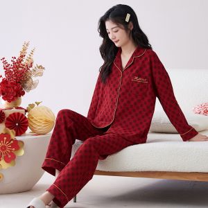 Miiow | Pure Cotton Sleepwear Couple Home Clothes Red Lucky Year Set For Men And Women Catman Wedding Pajamas Sweet Cute Style