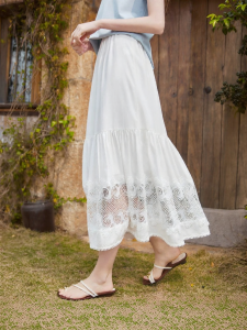 XIANGYING | White Hollow Lace High Waist A-Line Skirt