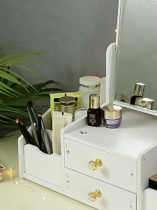 Desktop cosmetics storage box Mirror with drawer dressing table Desktop skincare product storage