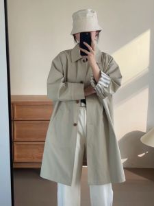 Khaki Color Womens Mid-Length Coat Jacket Spring Autumn New Style Korean Style Fashionable Elegant Small Size Friendly
