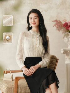 Koradior | Lace Sheer Long Sleeve Shirt