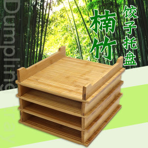 Nan Bamboo Dumpling Tray Multi Layer Stackable Freezer Box Cover Curtain Dumpling Holder Chinese Style Handmade Wood Plate