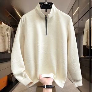 HENGYUANXIANG | Hengyuanxiang Mens Long Sleeve Zipper T-Shirt Texture Base Shirt Spring Autumn New Style Fashion Urban Loose Fit Polyester Spandex